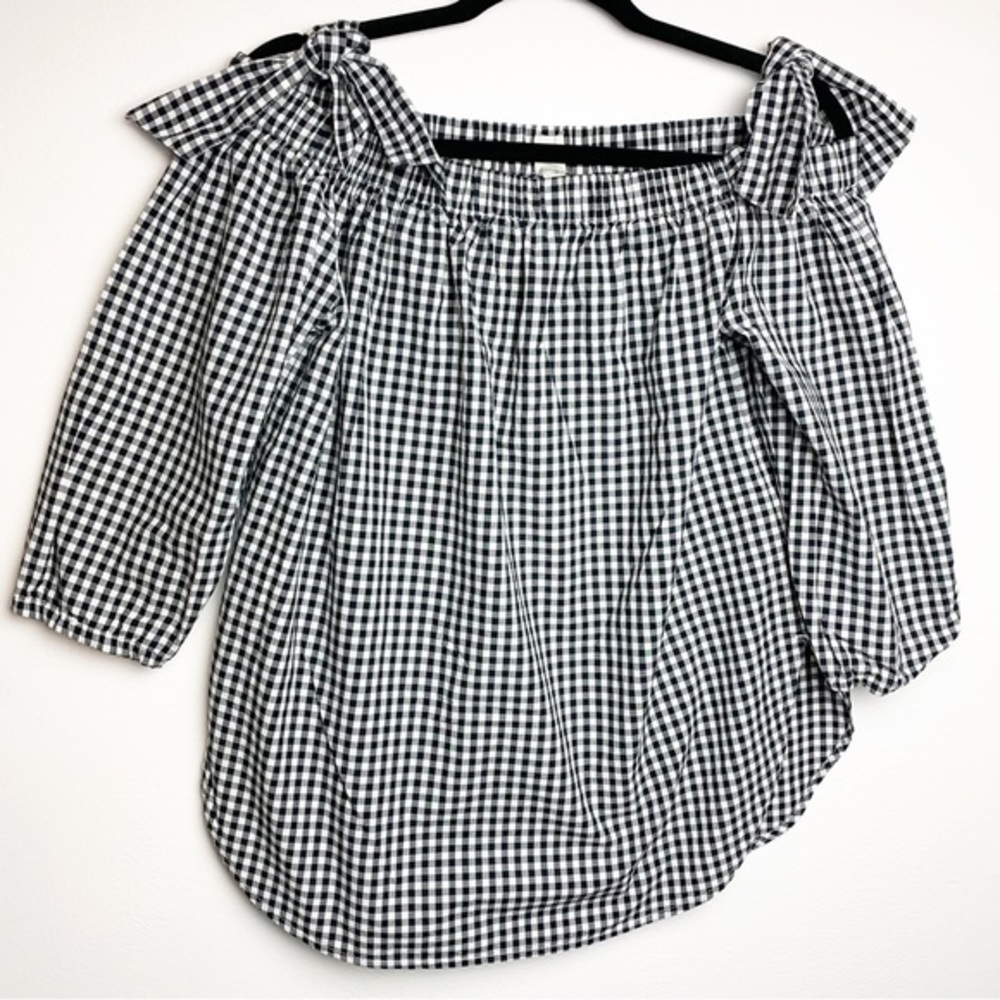 GAP gingham black and white off shoulder ties 100% cotton blouse top